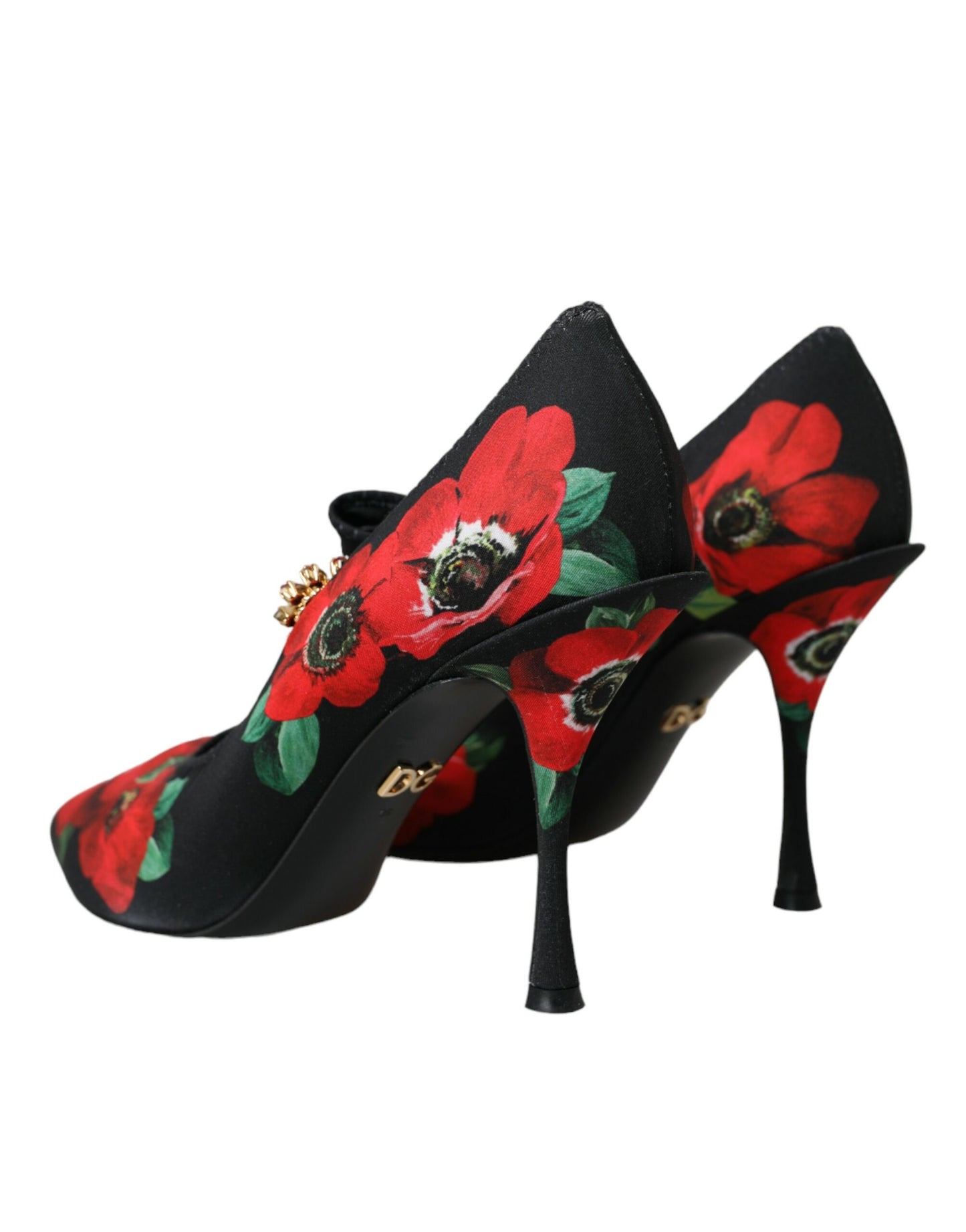 Dolce & Gabbana Black Floral Crystal Mary Jane Pumps Shoes