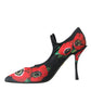 Dolce & Gabbana Black Floral Crystal Mary Jane Pumps Shoes