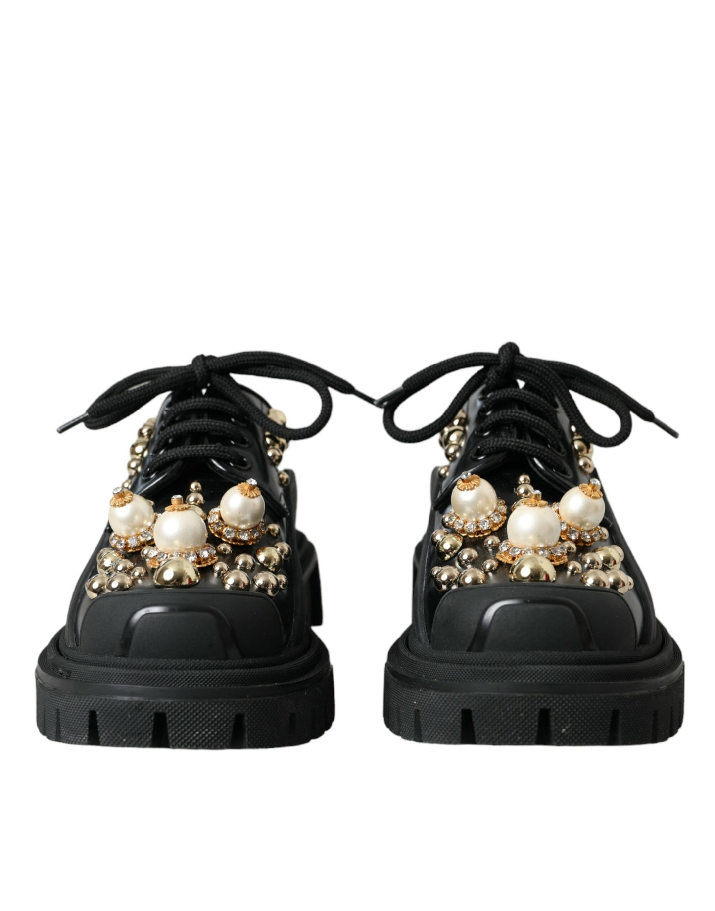 Dolce & Gabbana Black Leather Trekking Derby Embellished Shoes