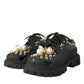 Dolce & Gabbana Black Leather Trekking Derby Embellished Shoes