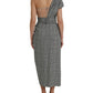 Dolce & Gabbana Gray Beige Plaid Layered One Shoulder Dress