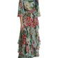 Dolce & Gabbana Silk Blue Floral Print Tiered Maxi Dress