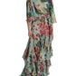 Dolce & Gabbana Silk Blue Floral Print Tiered Maxi Dress