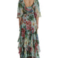 Dolce & Gabbana Silk Blue Floral Print Tiered Maxi Dress