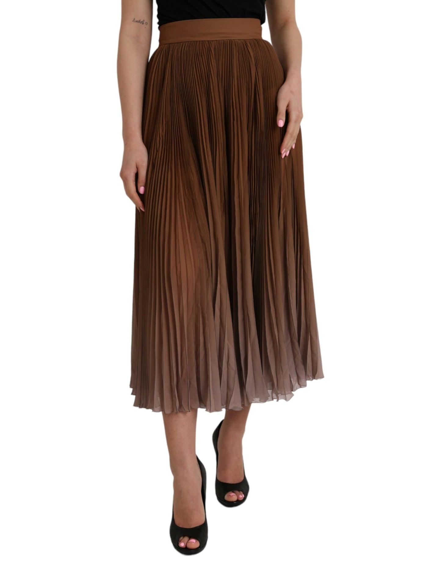 Dolce & Gabbana Brown Ombre Pleated High Waist Midi Skirt