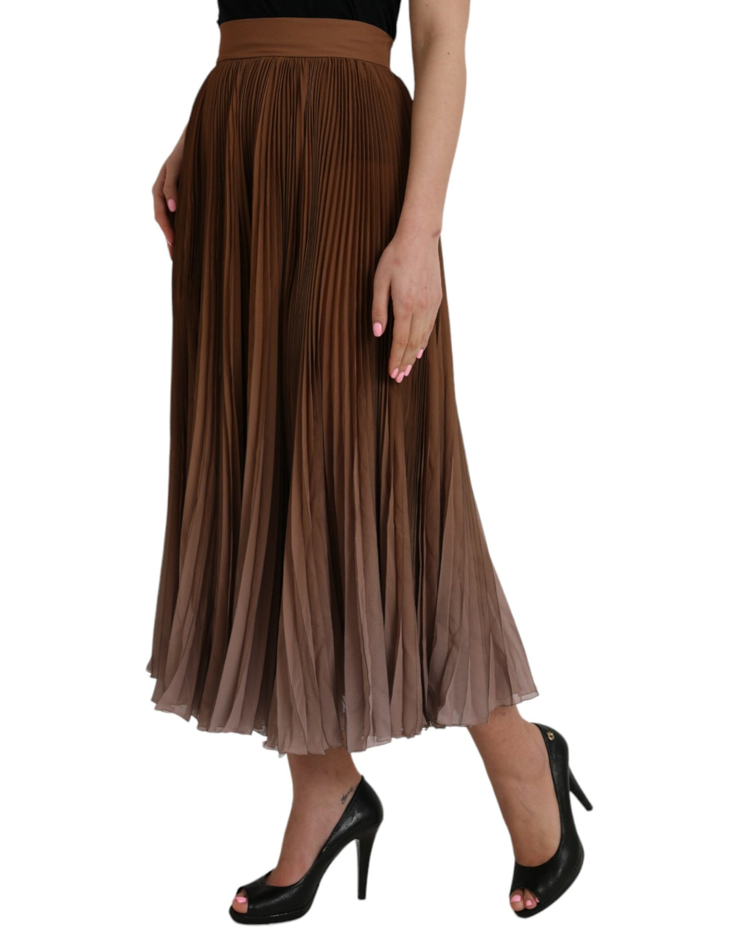 Dolce & Gabbana Brown Ombre Pleated High Waist Midi Skirt