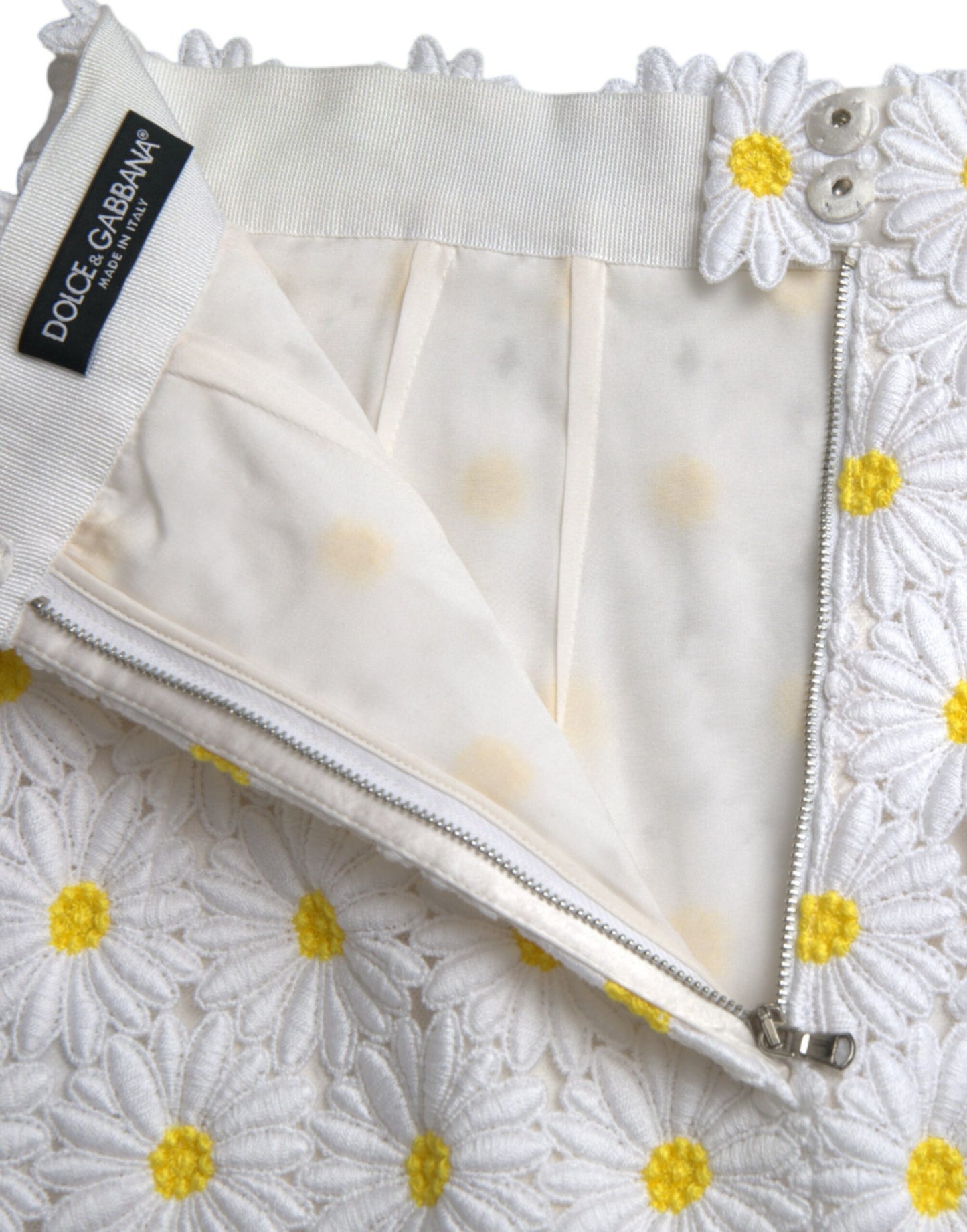 Dolce & Gabbana White Yellow Floral A-line Mini Skirt