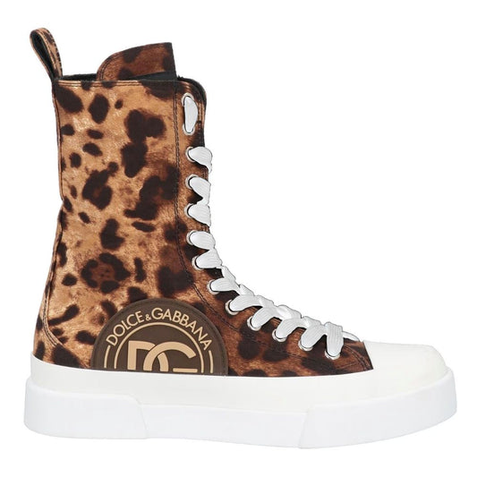 Dolce & Gabbana Brown Leopard High Top Logo Sneakers