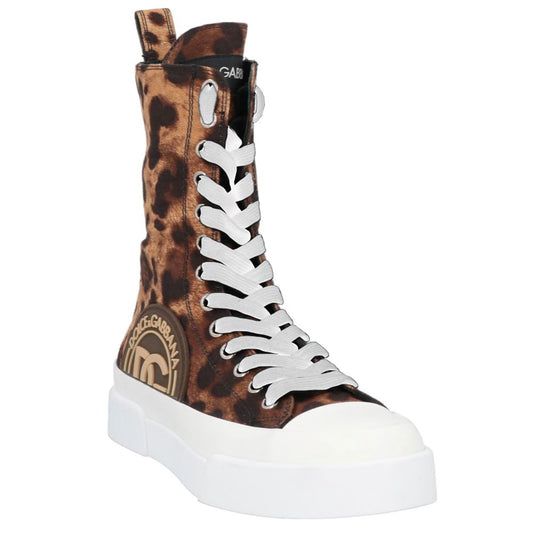 Dolce & Gabbana Brown Leopard High Top Logo Sneakers