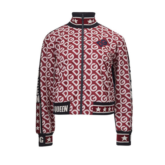 Dolce & Gabbana Red White Multicolor Logo Zip Sweater