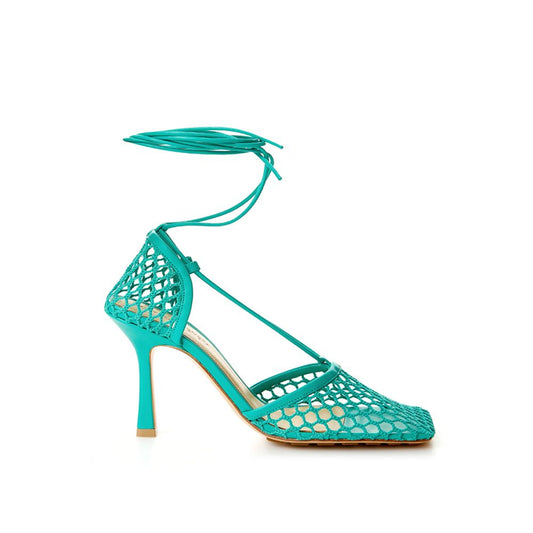 Bottega Veneta Green Stretch Lace Up Leather Sandals