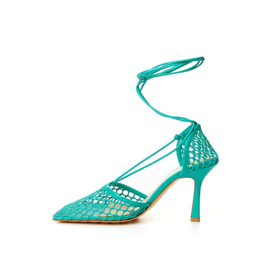 Bottega Veneta Green Stretch Lace Up Leather Sandals