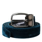 Dolce & Gabbana Blue Velvet Leather Silver Metal Buckle Belt