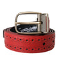 Dolce & Gabbana Red Perforated Leather Metal Buckle Belt Men