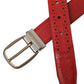 Dolce & Gabbana Red Perforated Leather Metal Buckle Belt Men