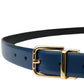 Blue Calf Leather Gold Metal Buckle Belt Men