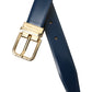 Blue Calf Leather Gold Metal Buckle Belt Men