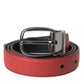 Dolce & Gabbana Red Leather Silver Metal Buckle Belt Men