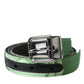 Dolce & Gabbana Green Leather Jacquard Silver Metal Buckle Belt