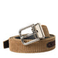 Dolce & Gabbana Brown Velvet Silver Metal Buckle Belt Men