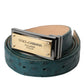 Dolce & Gabbana Green Leather Gold Logo Engraved Buckle Belt