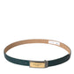 Dolce & Gabbana Green Leather Gold Logo Engraved Buckle Belt