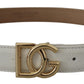 Dolce & Gabbana White Leather Gold DG Logo Buckle Belt Women