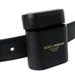 Dolce & Gabbana Black Leather Airpods Case Silver Buckle Belt