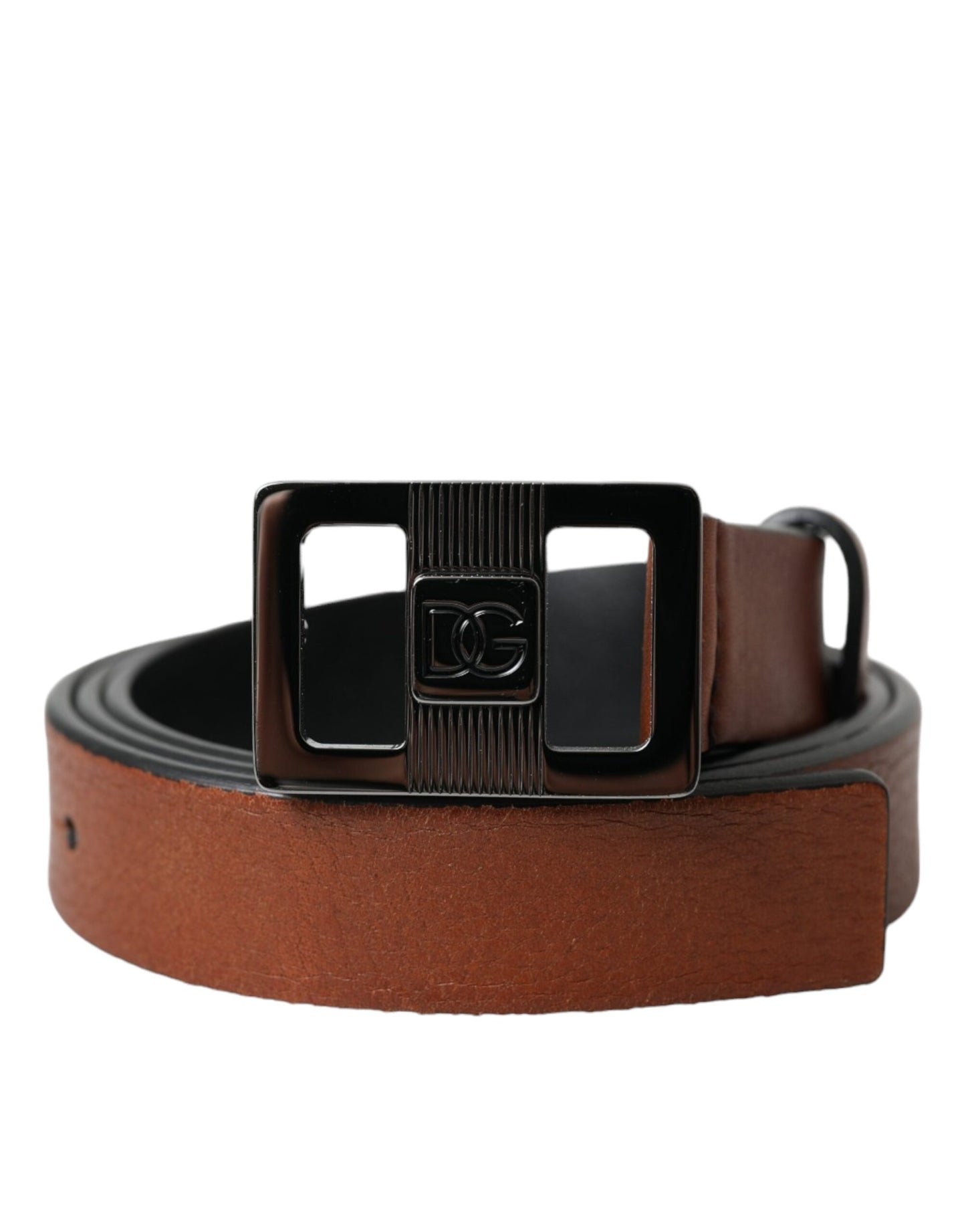 Dolce & Gabbana Dark Brown Leather Square Metal Buckle Belt