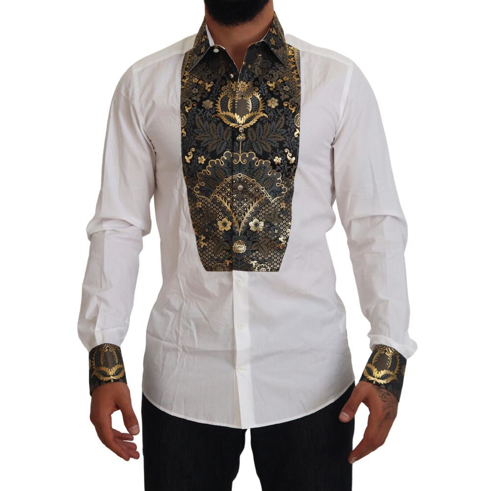 Dolce & Gabbana White Blue Gold Multicolor Print Shirt