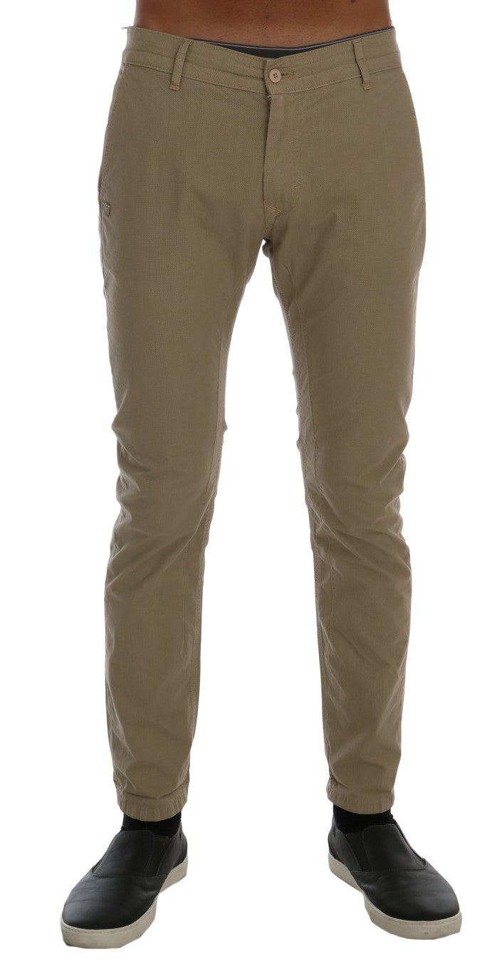 Daniele Alessandrini Beige Cotton Stretch Slim Fit Chinos