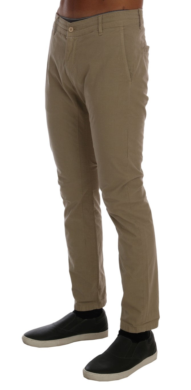 Daniele Alessandrini Beige Cotton Stretch Slim Fit Chinos