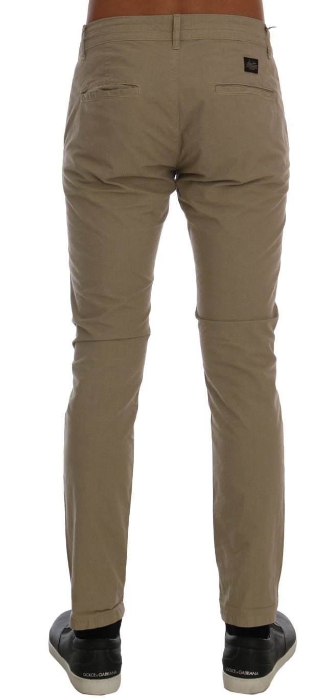 Daniele Alessandrini Beige Cotton Stretch Slim Fit Chinos