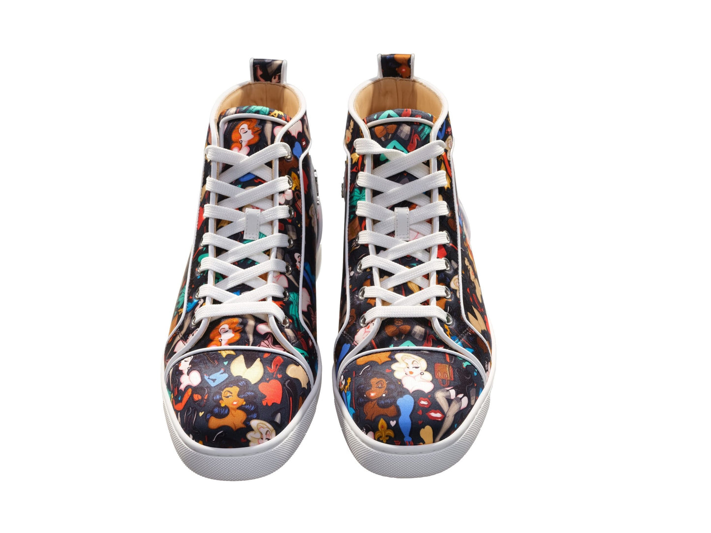 Christian Louboutin Louis Orlato Flat Crepe Satin Multicolour Limited edition Dr Bored Print High Top Sneakers