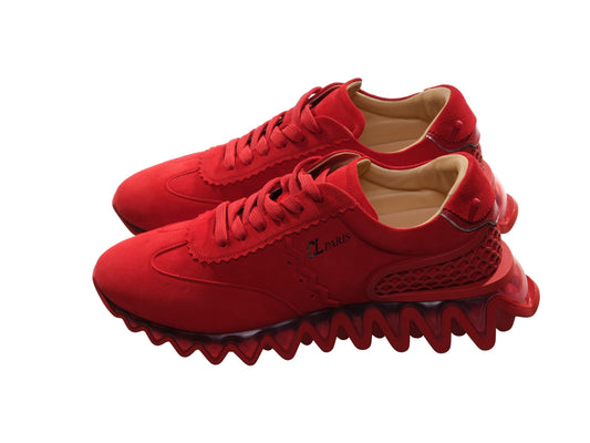 Christian Louboutin Loubishark Flat Red Suede Laceup Sneakers