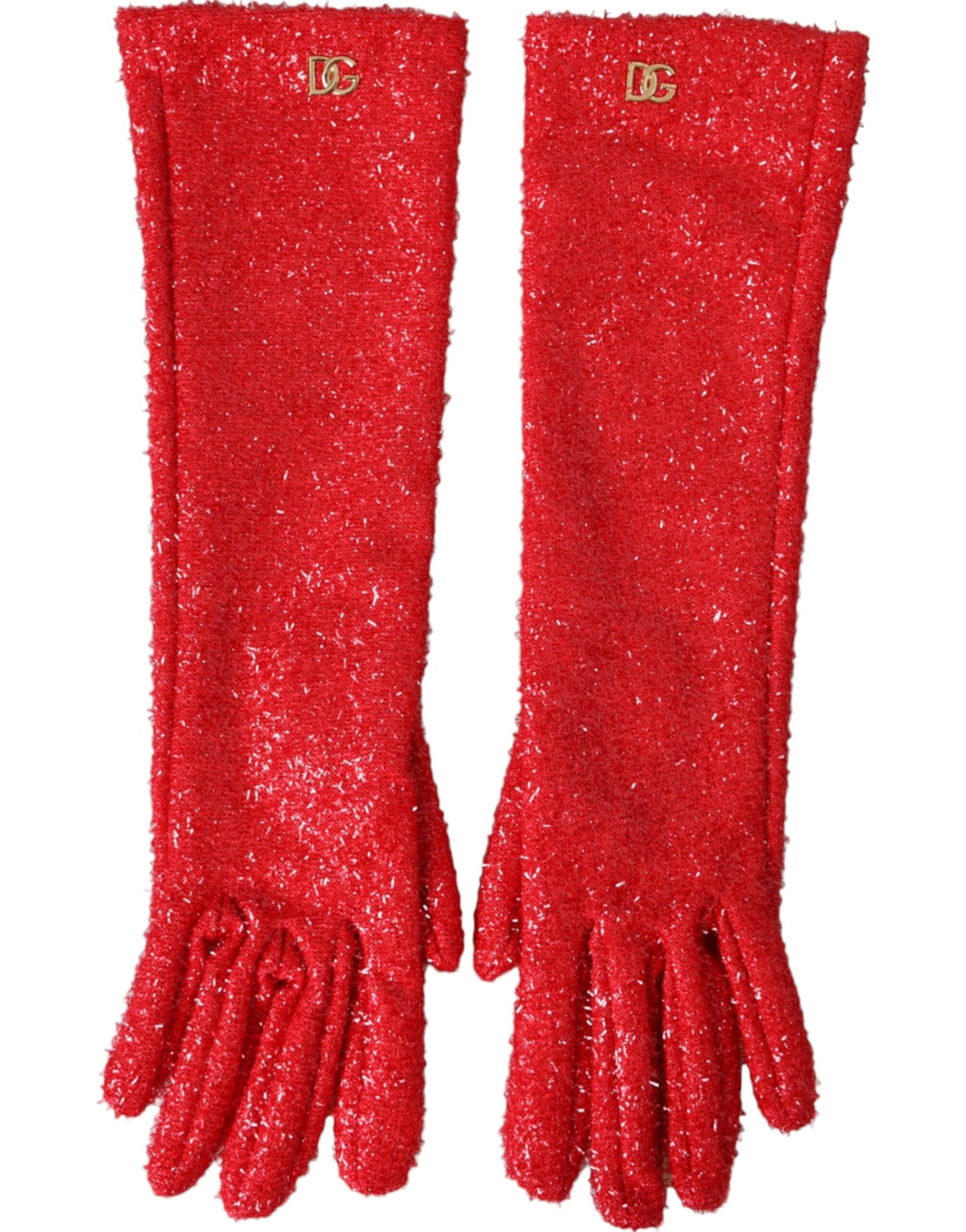 Dolce & Gabbana Red Lurex Fantasia Mid Arm Length Gloves