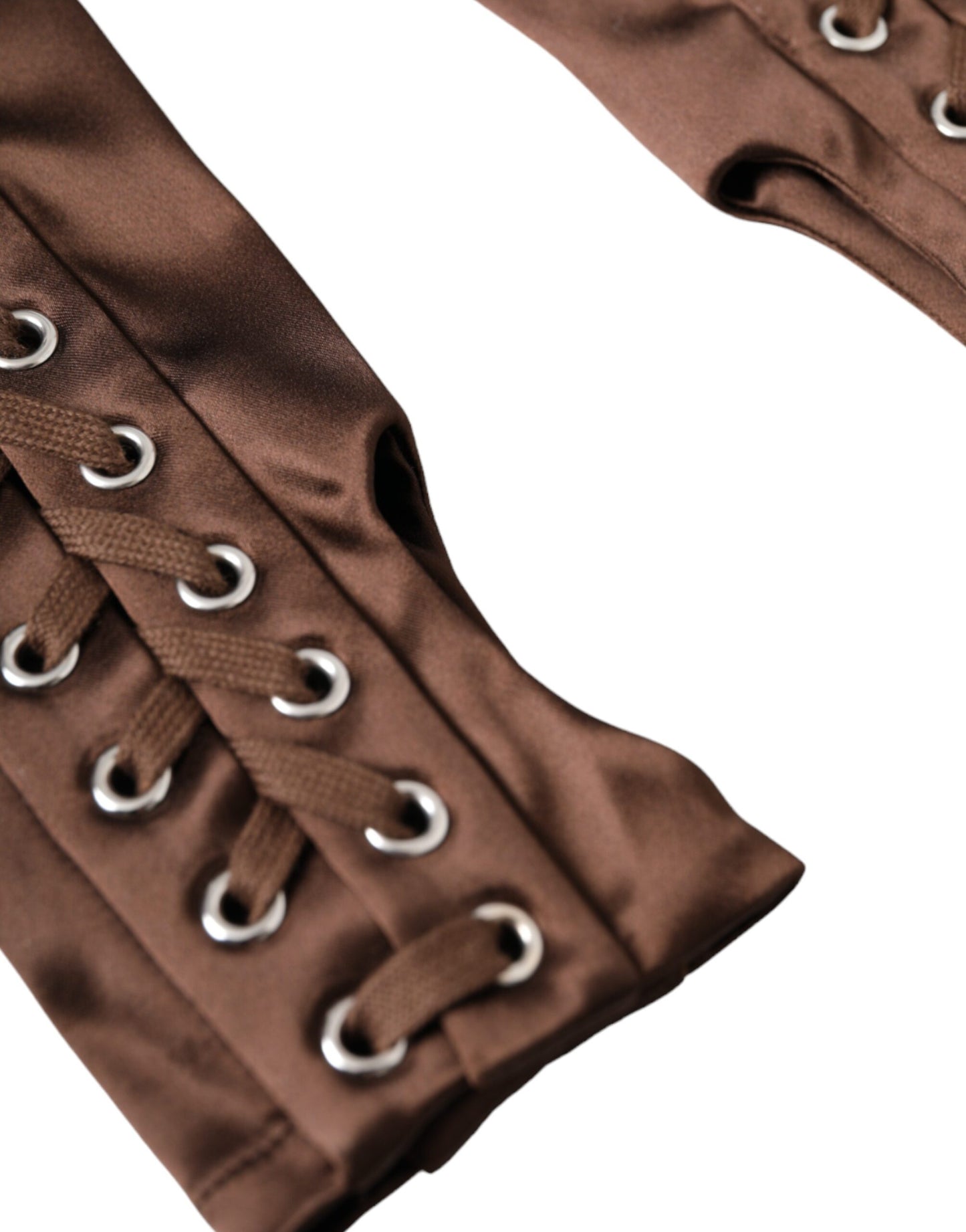 Dolce & Gabbana Brown Acetate Lace Up Fingerless Gloves