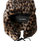 Dolce & Gabbana Multicolor Leopard Fur Trapper Women Hat