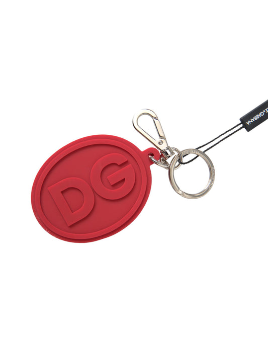 Dolce & Gabbana Red Rubber DG Logo Silver Brass Metal Keyring Keychain