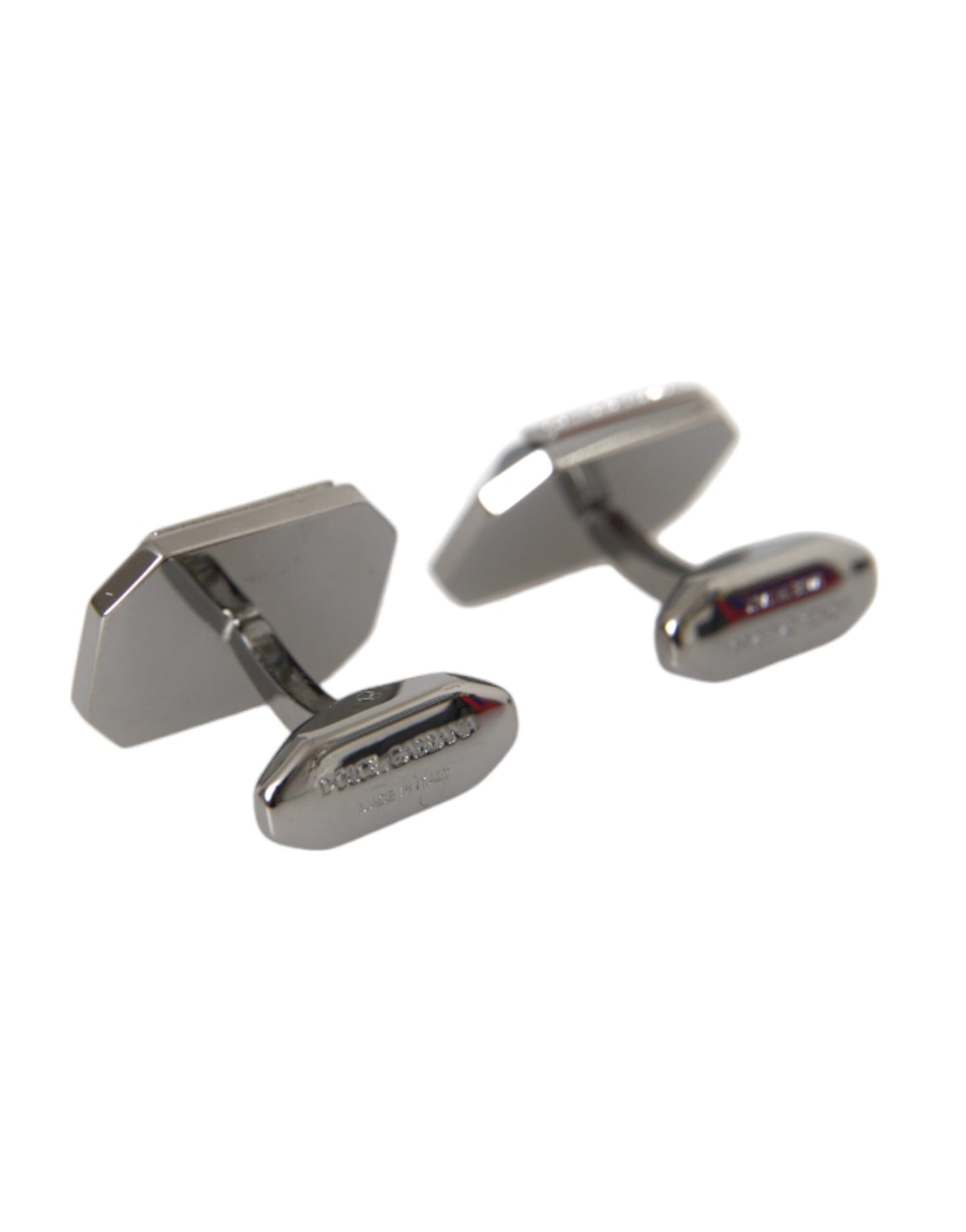 Dolce & Gabbana Silver Plated Brass Pin Crystal Cufflinks