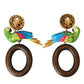 Dolce & Gabbana Multicolor Parrot Wood Brass Crystal Embellished Earrings