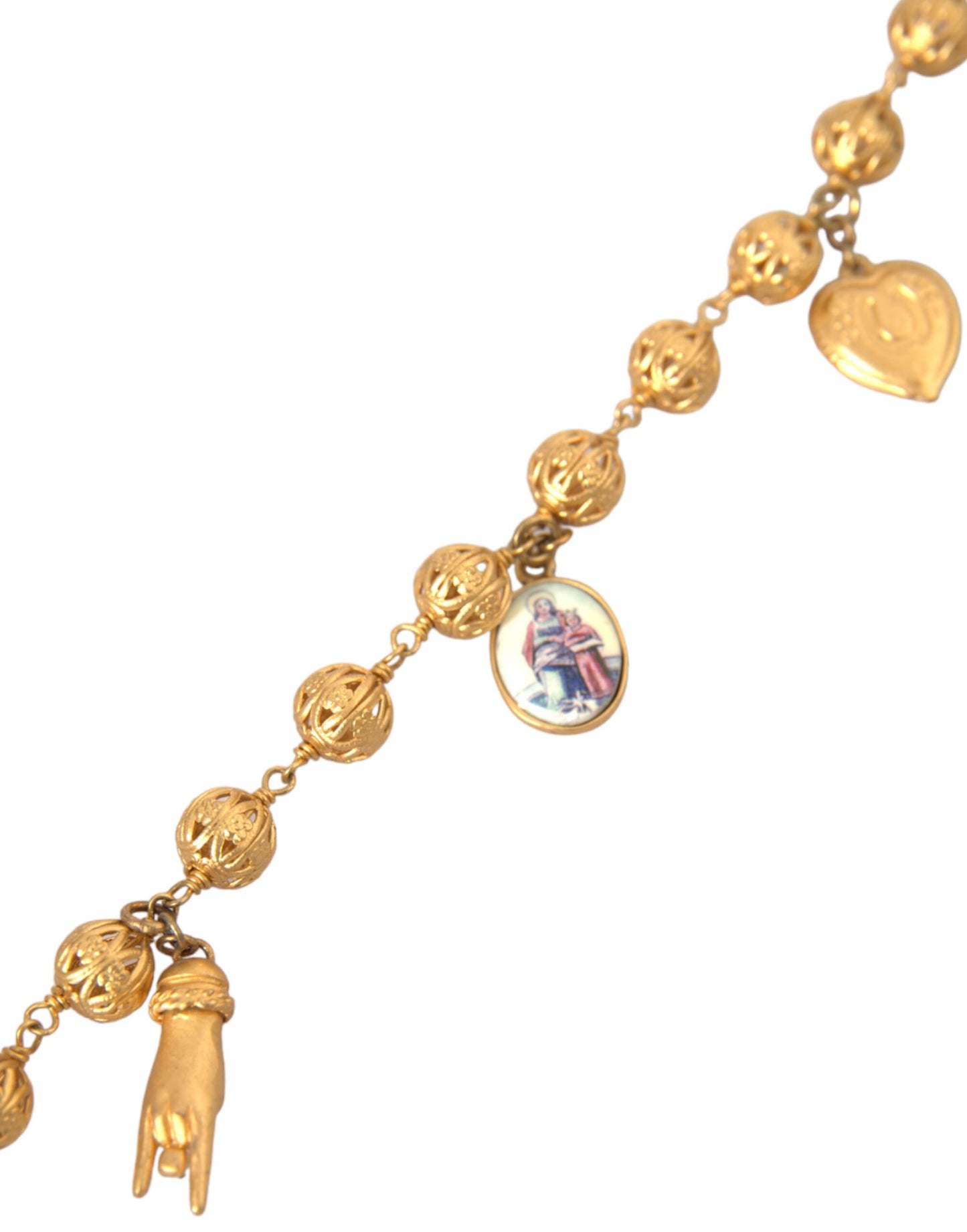 Dolce & Gabbana Gold Tone Chain Brass Beaded Statement Sicily Necklace