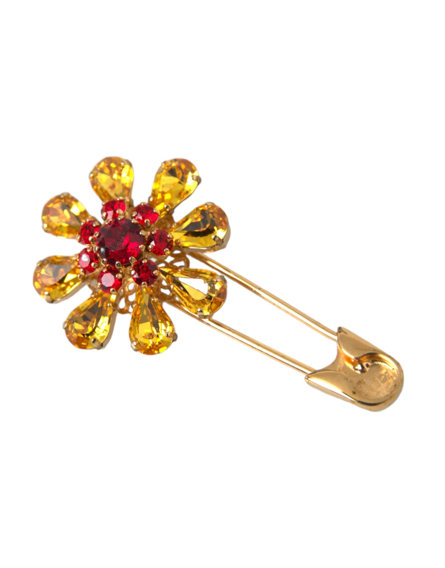 Dolce & Gabbana Gold Brass Floral Crystal Jewelry Brooch Pin