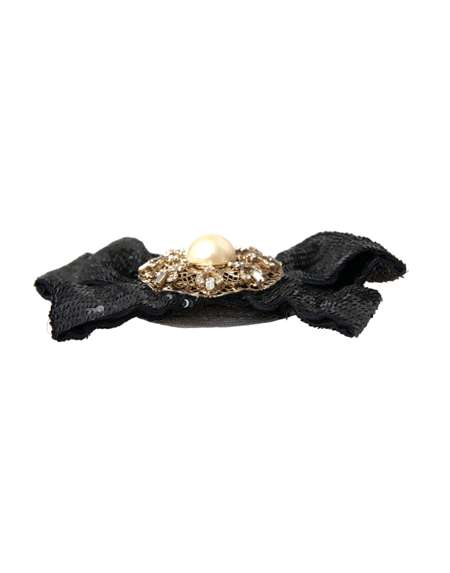 Dolce & Gabbana Black Sequin Pearl Handmade Brooch Hair Pin