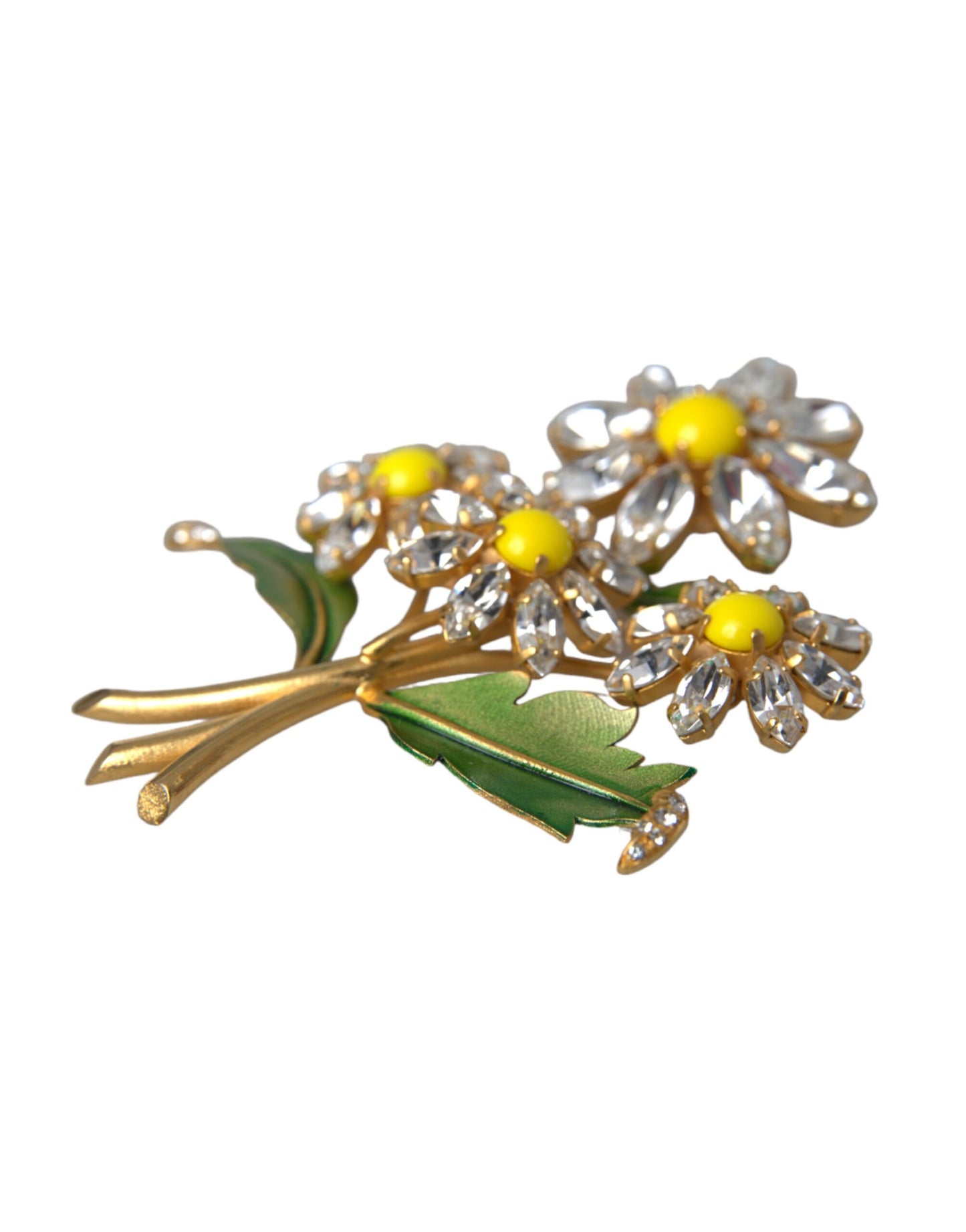 Dolce & Gabbana Gold Yellow Green Filigree Flower Crystals Brooch Pin