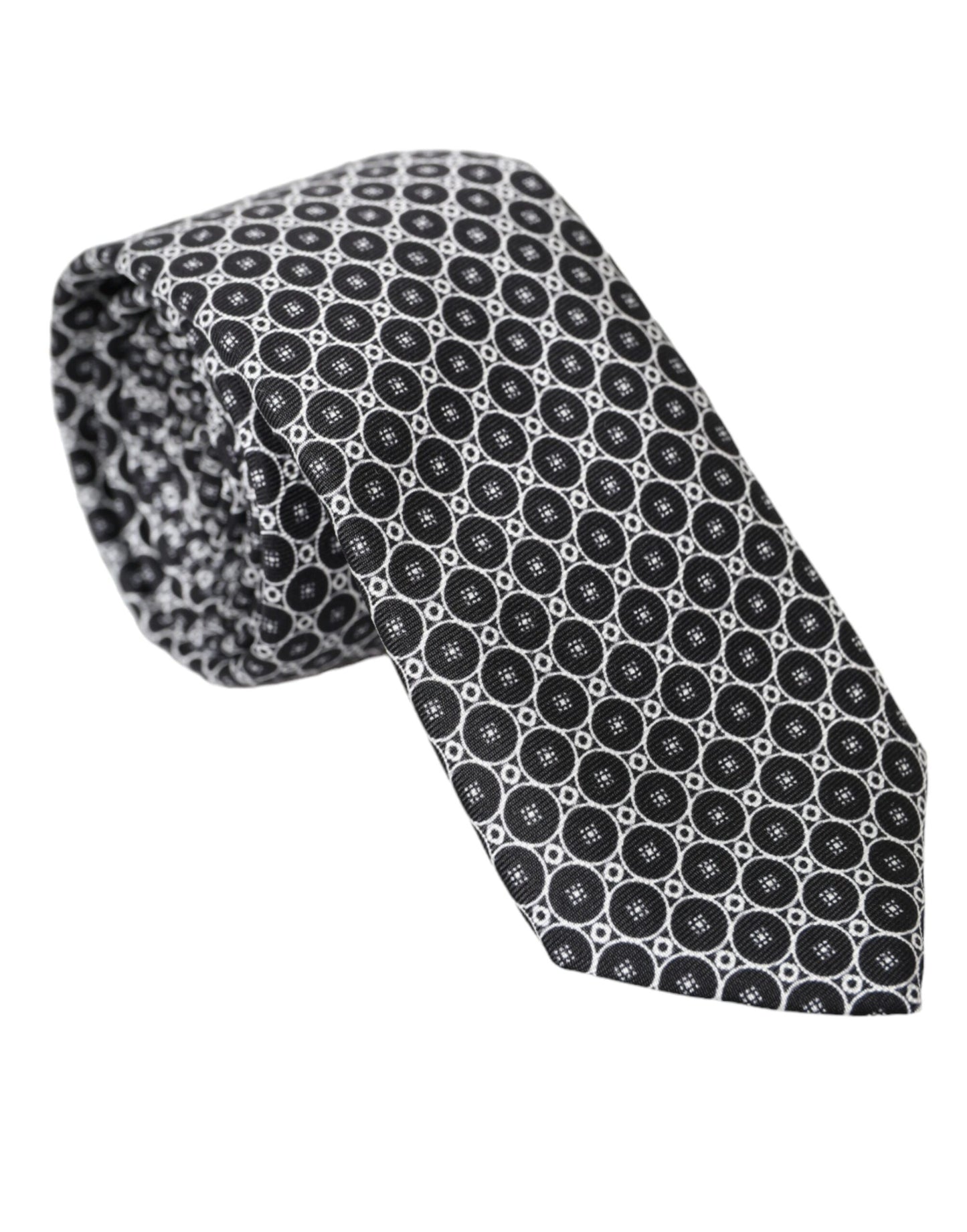 Dolce & Gabbana Black White Patterned Silk Adjustable Men Tie