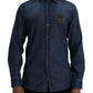 Dolce & Gabbana Blue Crown Bee Cotton Denim GOLD Shirt