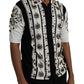 Dolce & Gabbana White Black Silk Studded Stone Crystal Shirt