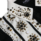 Dolce & Gabbana White Black Silk Studded Stone Crystal Shirt