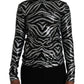 Dolce & Gabbana Black Silver Zebra Sequined Quarter Zip Sweater